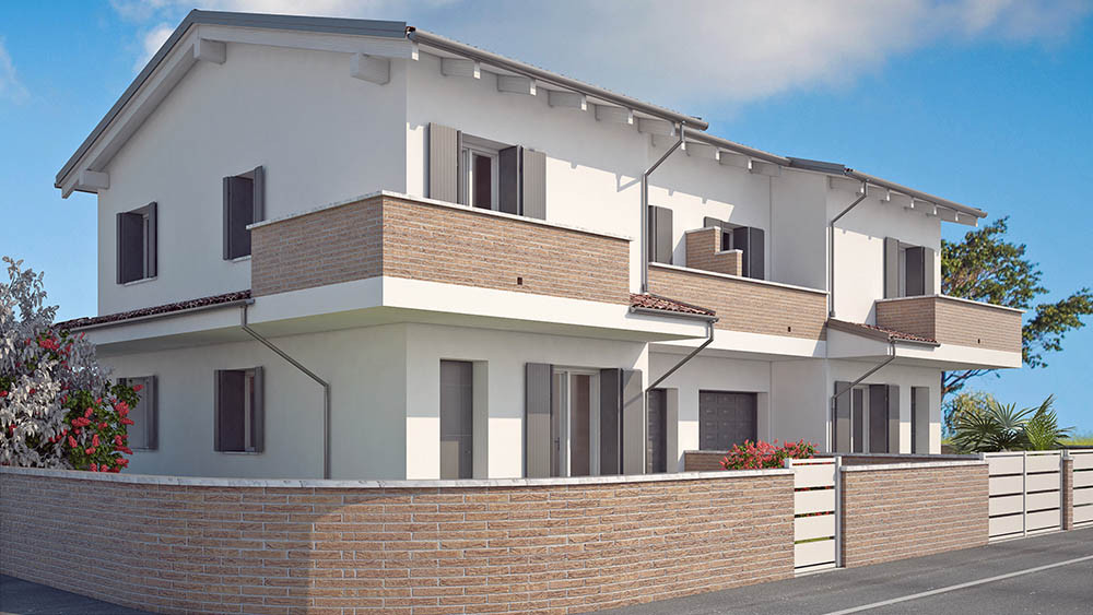 Bifamiliare classica con cielo azzurro
