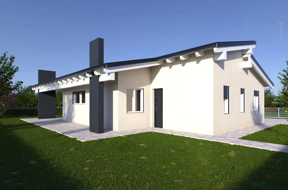 Villa Alberta prefabbricata bianca e nera