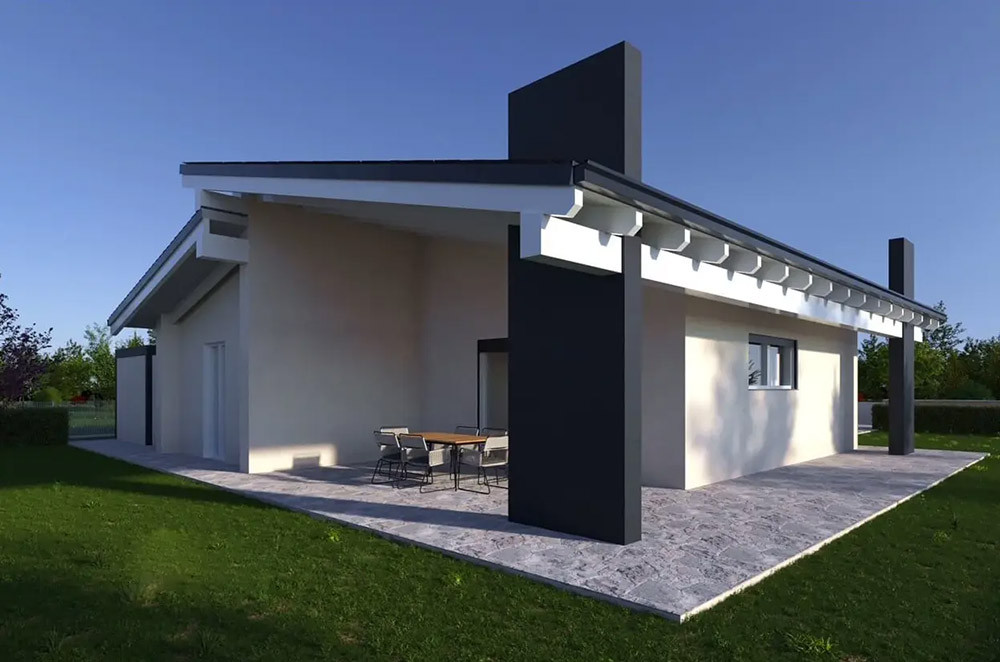 Villa Alberta prefabbricata con tavolo esterno Villa Alberta prefabbricata con tavolo esterno