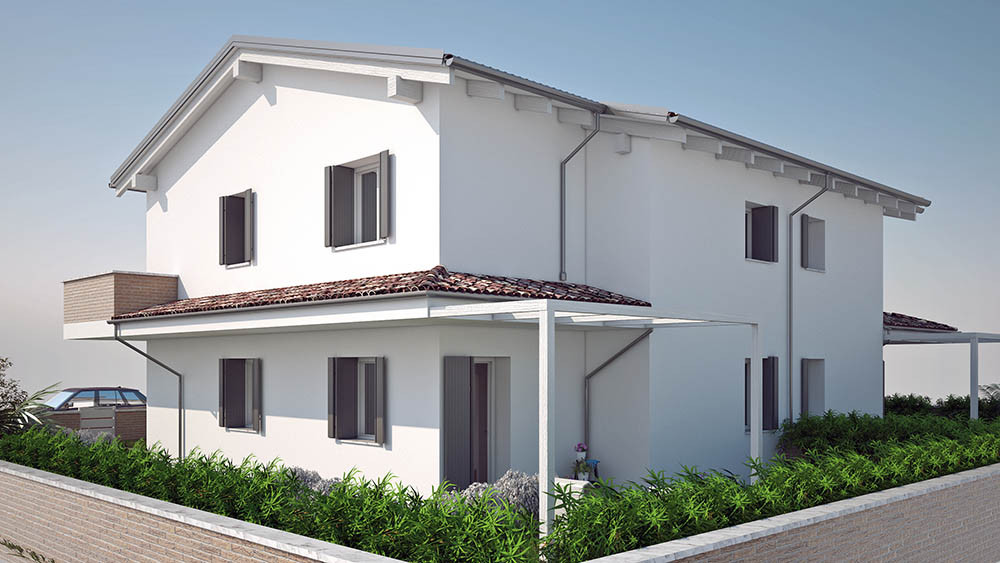 Villa Bifamiliare prefabbricata bianca con portico